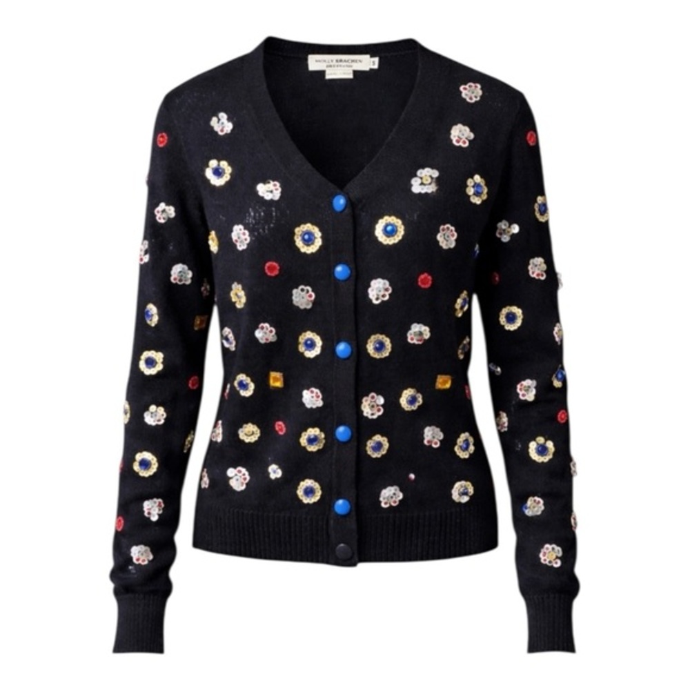 Molly Bracken Premium Black Embellished Sequin Beaded Cardigan Sweater Size S